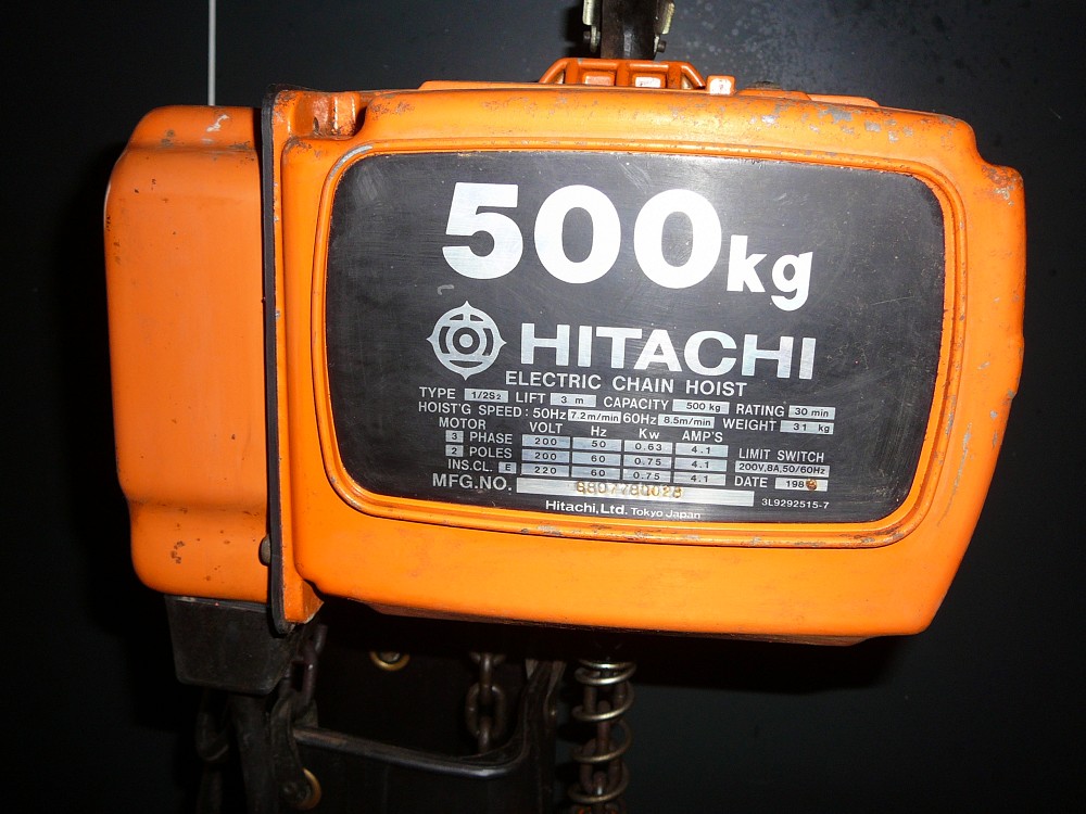 日立 500kg 電動チェーンブロック トロリー・ケーブルハンガー付 